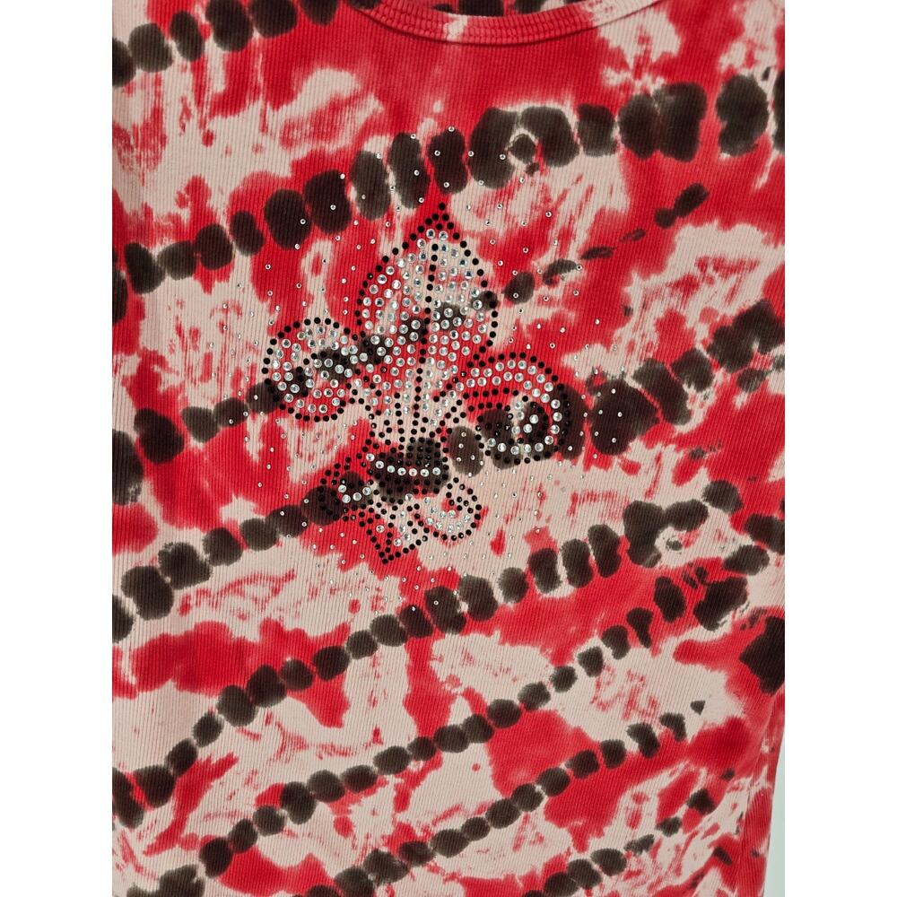 Vintage Y2K Reba McEntire Womens Sz XL fleur-de-lis Tank Top Red Black Tie Dye - Picture 2 of 4